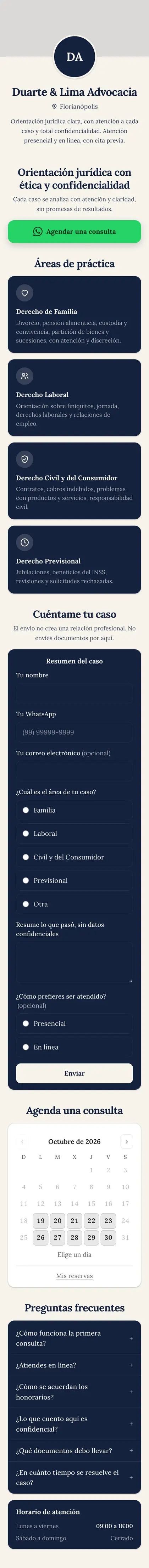 Ejemplo de mini sitio: Duarte & Lima Advocacia