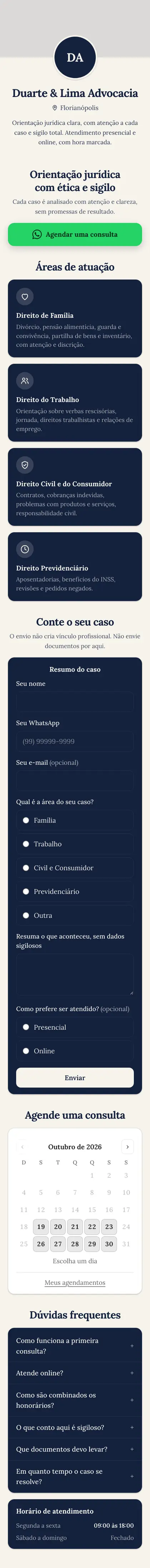 Exemplo de mini site: Duarte & Lima Advocacia