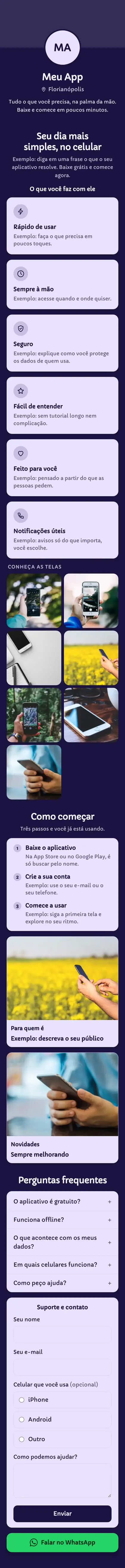 Exemplo de mini site: Meu App