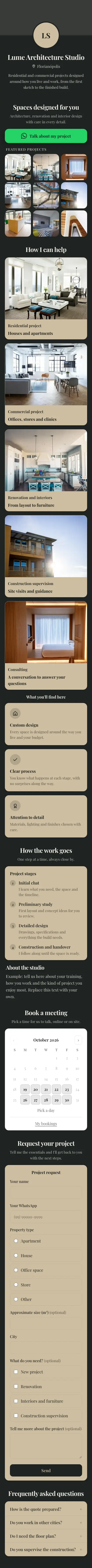Example mini site: Lume Architecture Studio