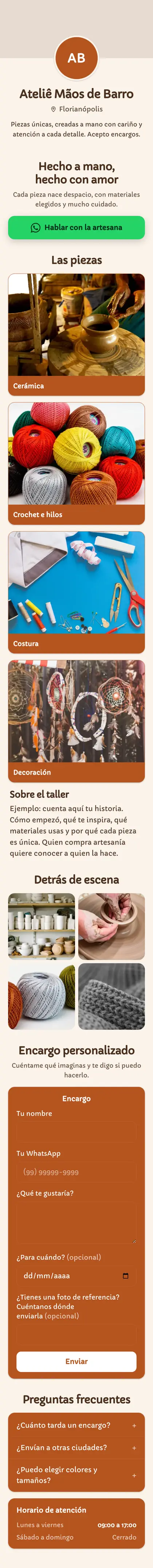 Ejemplo de mini sitio: Ateliê Mãos de Barro
