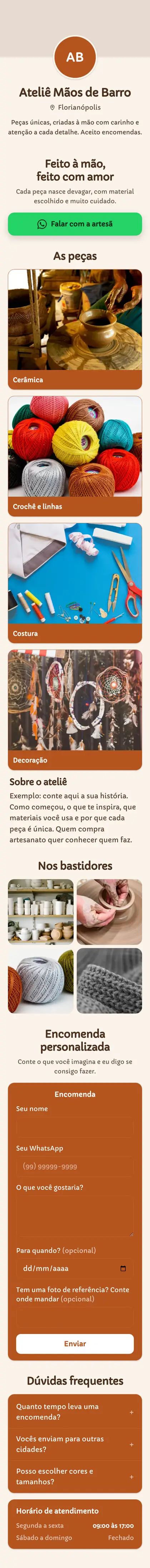 Exemplo de mini site: Ateliê Mãos de Barro