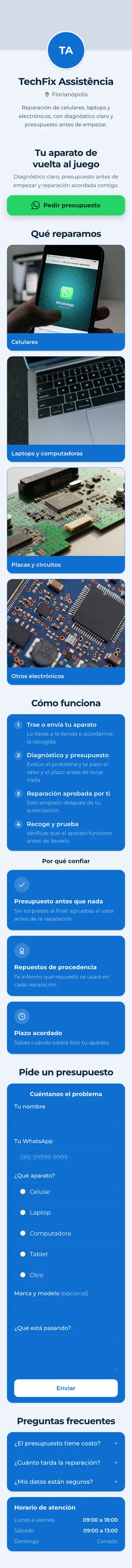 Ejemplo de mini sitio: TechFix Assistência
