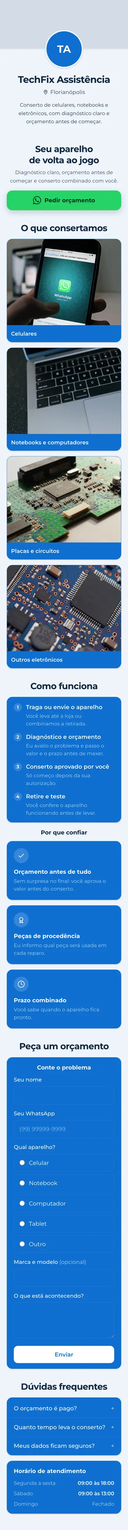 Exemplo de mini site: TechFix Assistência