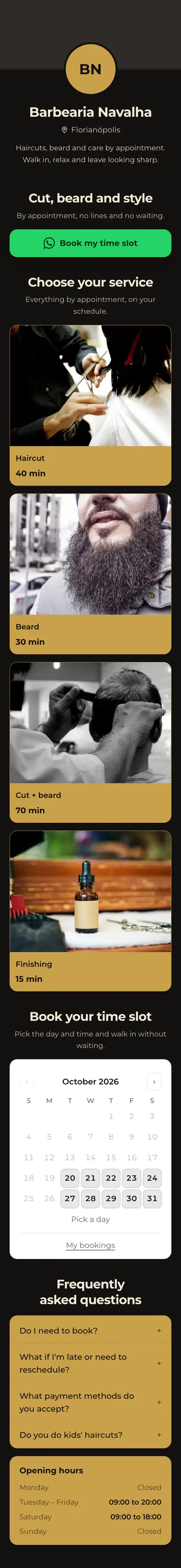 Example mini site: Barbearia Navalha
