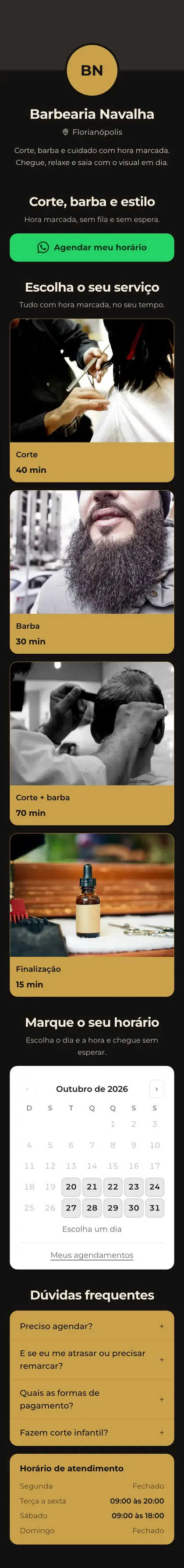Exemplo de mini site: Barbearia Navalha