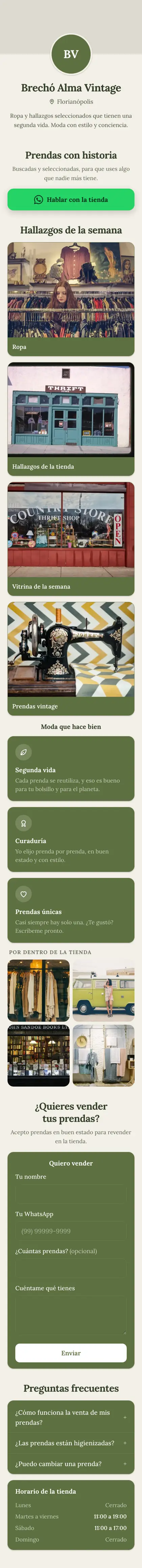 Ejemplo de mini sitio: Brechó Alma Vintage