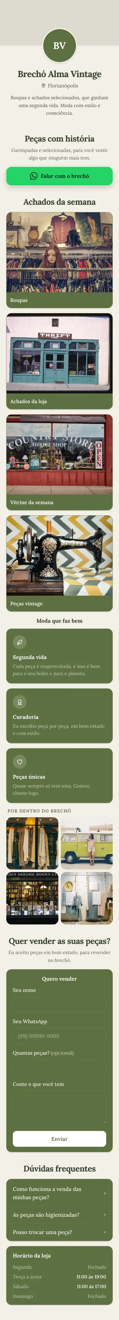 Exemplo de mini site: Brechó Alma Vintage