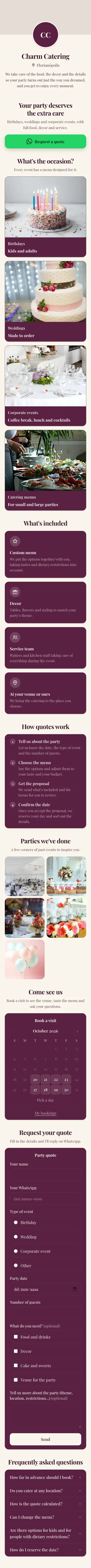 Example mini site: Charm Catering
