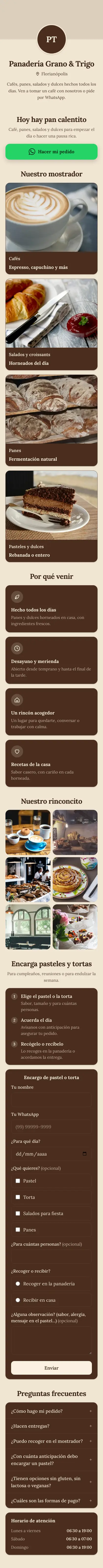 Ejemplo de mini sitio: Panadería Grano & Trigo
