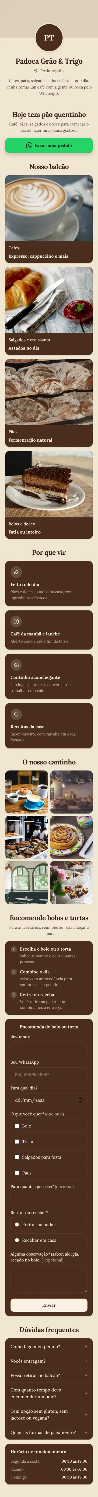 Exemplo de mini site: Padoca Grão & Trigo