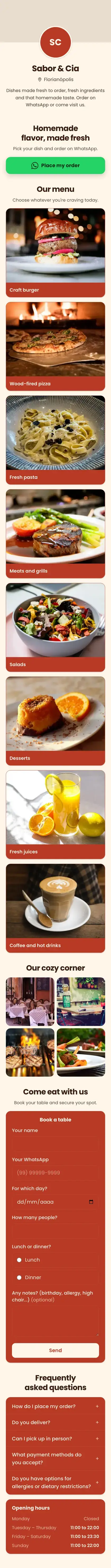Example mini site, with scrolling: Sabor & Cia