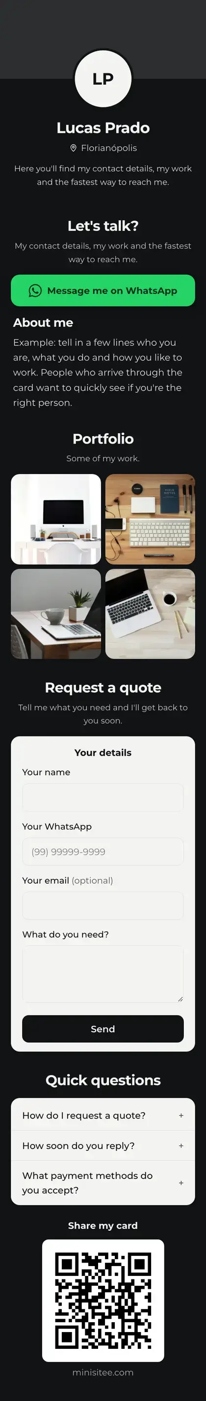 Example mini site: Lucas Prado