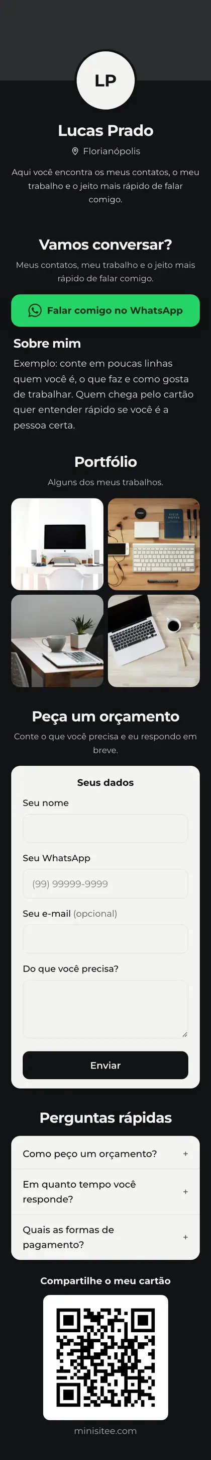 Exemplo de mini site: Lucas Prado