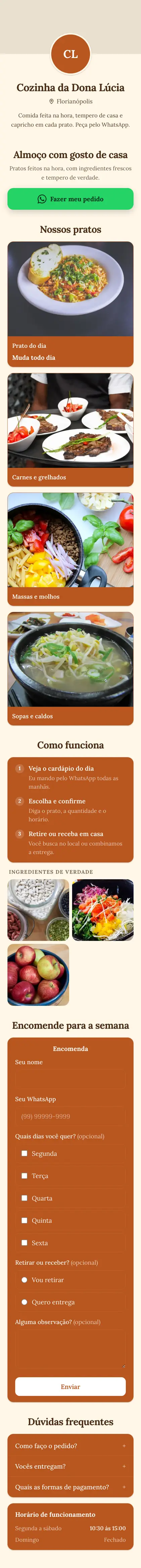 Exemplo de mini site: Cozinha da Dona Lúcia