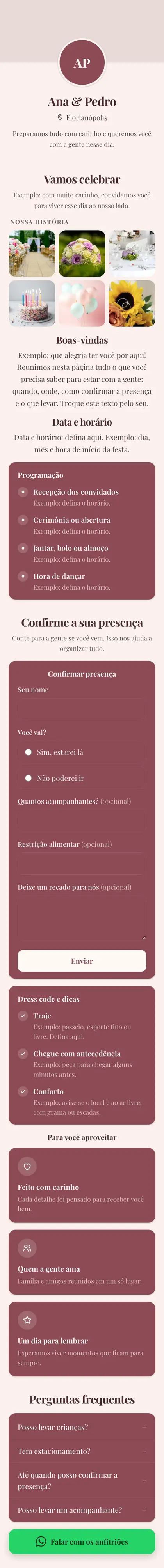 Exemplo de mini site: Ana & Pedro