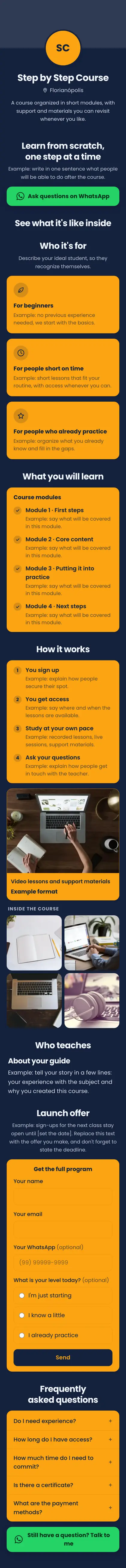 Example mini site: Step by Step Course