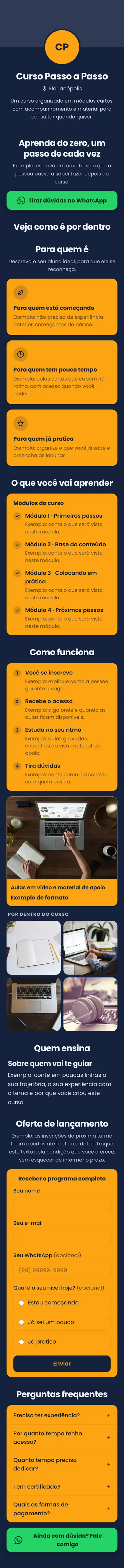 Exemplo de mini site: Curso Passo a Passo