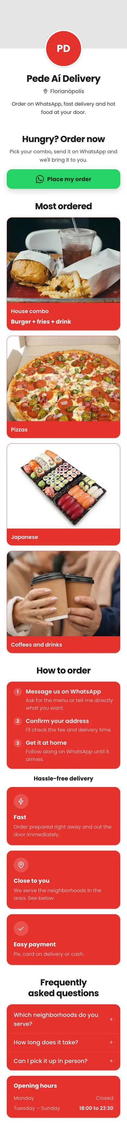 Example mini site: Pede Aí Delivery