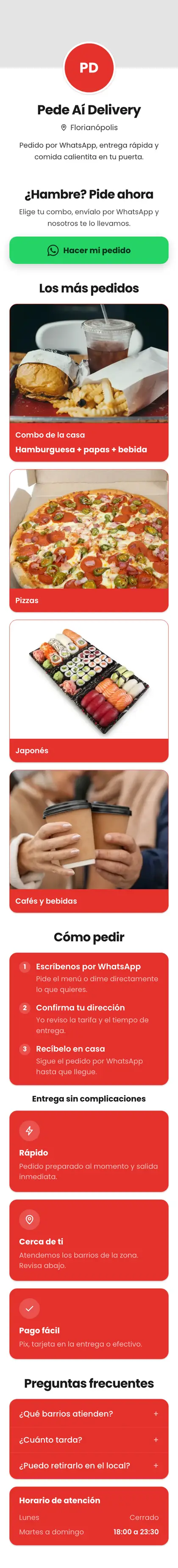 Ejemplo de mini sitio: Pede Aí Delivery