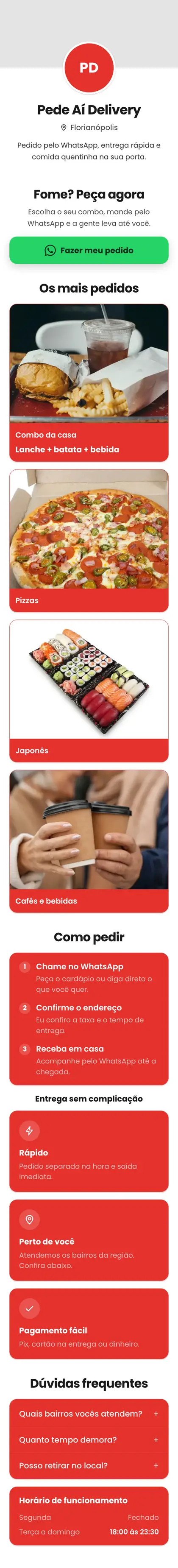 Exemplo de mini site: Pede Aí Delivery