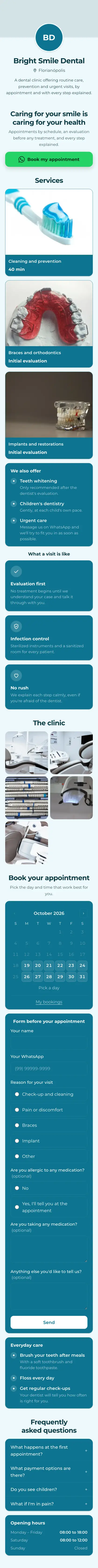 Example mini site: Bright Smile Dental