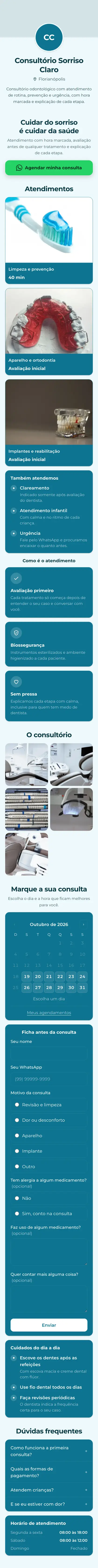 Exemplo de mini site: Consultório Sorriso Claro