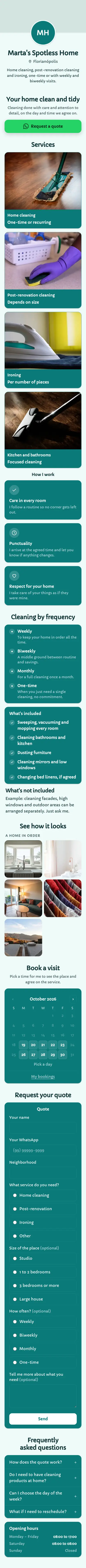 Example mini site: Marta's Spotless Home