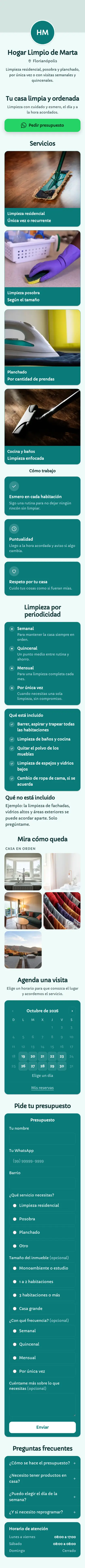 Ejemplo de mini sitio: Hogar Limpio de Marta