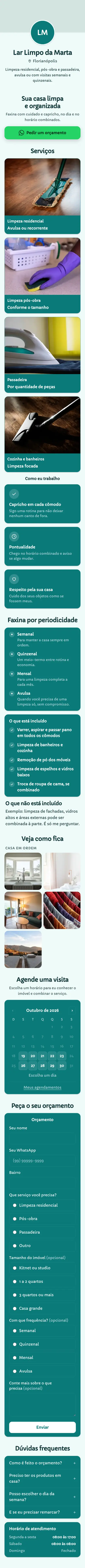 Exemplo de mini site: Lar Limpo da Marta