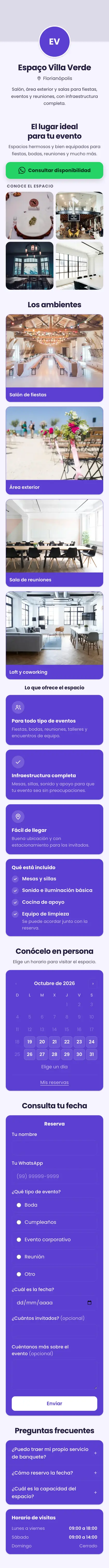 Ejemplo de mini sitio: Espaço Villa Verde
