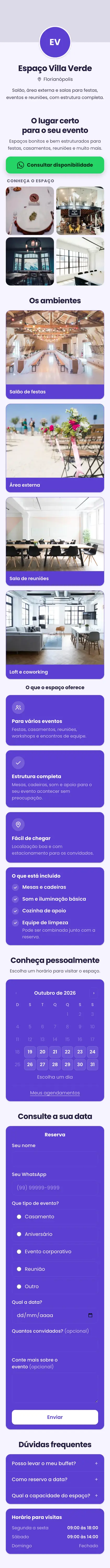 Exemplo de mini site: Espaço Villa Verde