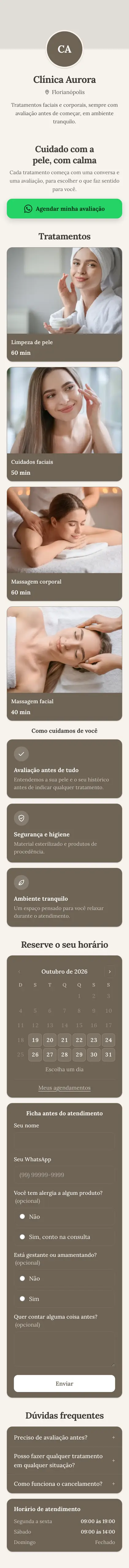 Exemplo de mini site: Clínica Aurora