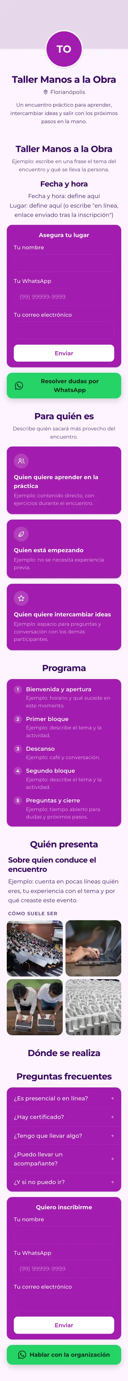 Ejemplo de mini sitio: Taller Manos a la Obra
