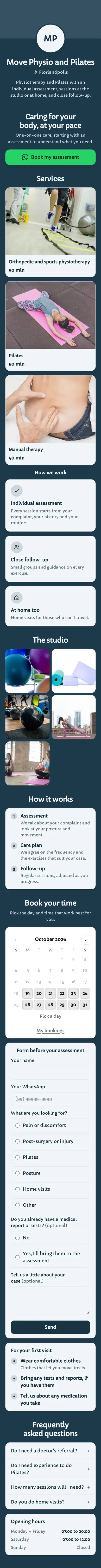 Example mini site: Move Physio and Pilates