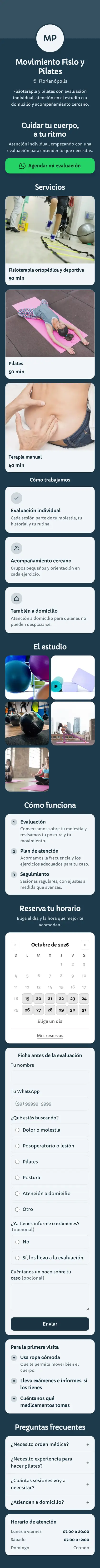 Ejemplo de mini sitio: Movimiento Fisio y Pilates
