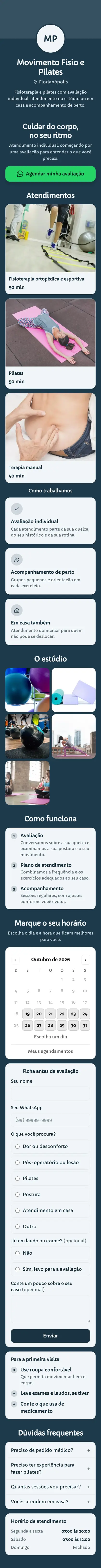 Exemplo de mini site: Movimento Fisio e Pilates
