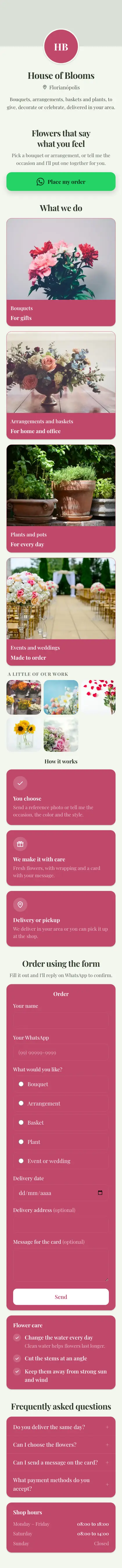 Example mini site: House of Blooms
