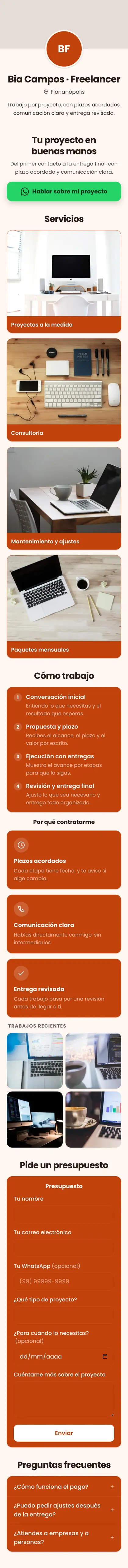 Ejemplo de mini sitio: Bia Campos · Freelancer