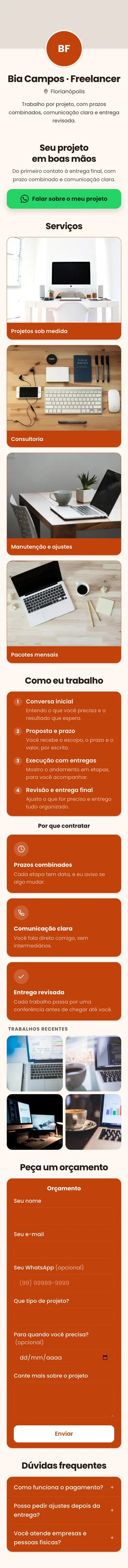 Exemplo de mini site: Bia Campos · Freelancer