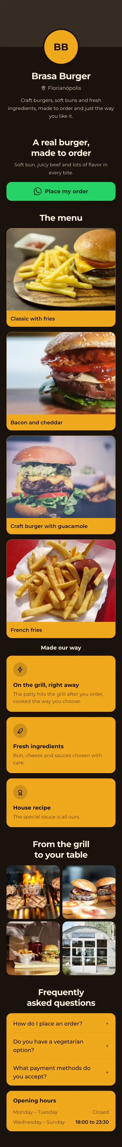 Example mini site: Brasa Burger