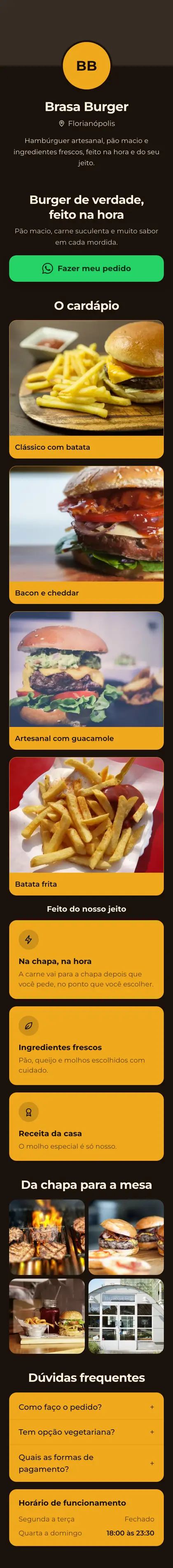 Exemplo de mini site: Brasa Burger