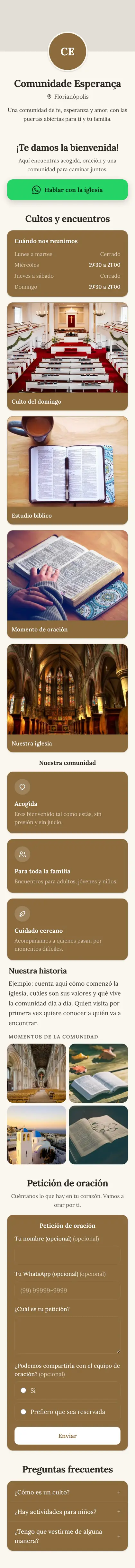 Ejemplo de mini sitio: Comunidade Esperança