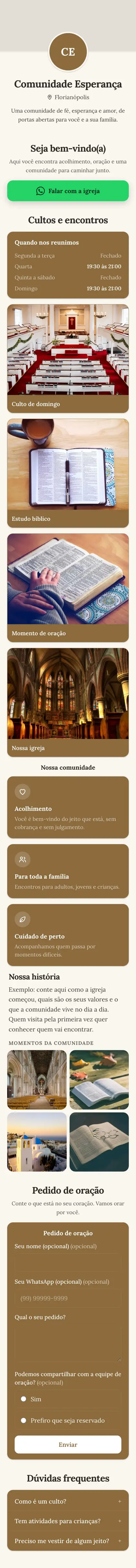 Exemplo de mini site: Comunidade Esperança