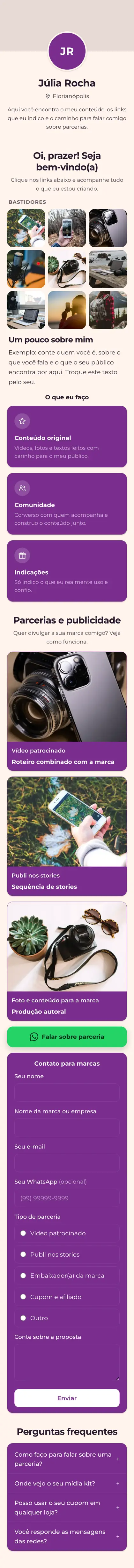 Exemplo de mini site: Júlia Rocha