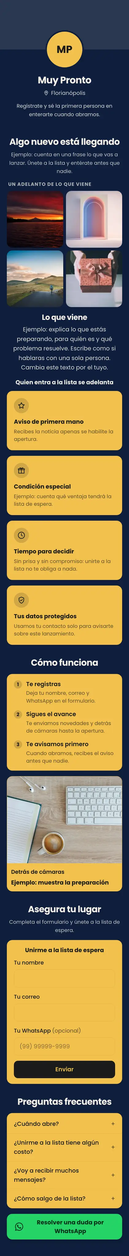 Ejemplo de mini sitio: Muy Pronto