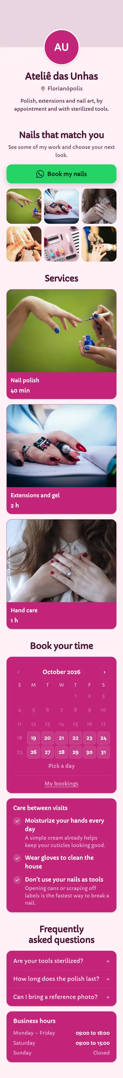 Example mini site: Ateliê das Unhas