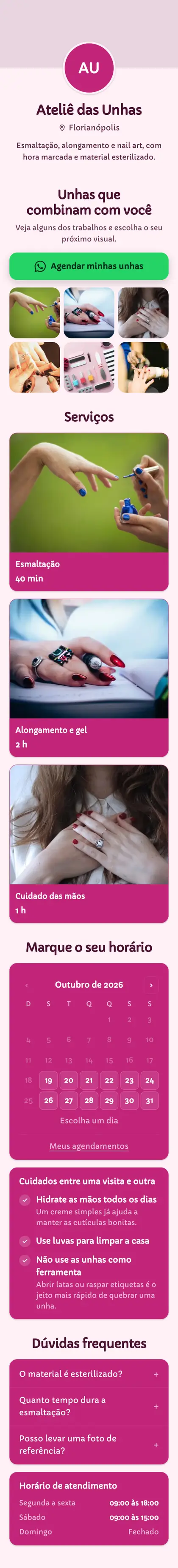Exemplo de mini site: Ateliê das Unhas