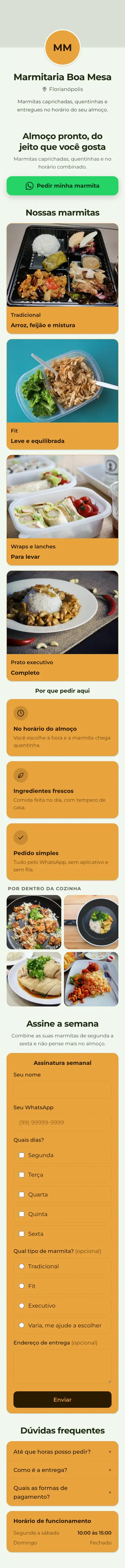 Exemplo de mini site: Marmitaria Boa Mesa