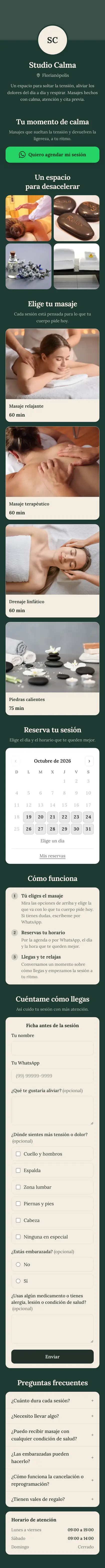 Ejemplo de mini sitio: Studio Calma